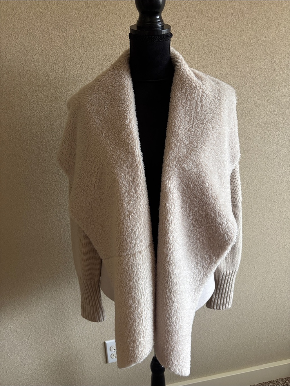 Grace Elements Cream Open-Front Sherpa Cardigan